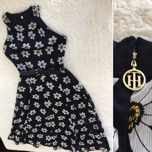 tommy hilfiger printed belted halter midi dress